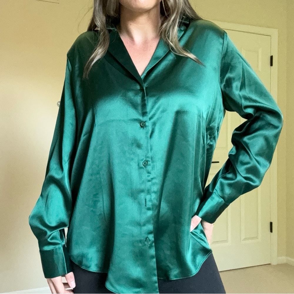 Classic Satin Green Overshirt Botton Down Top from Vici by Endless Rose